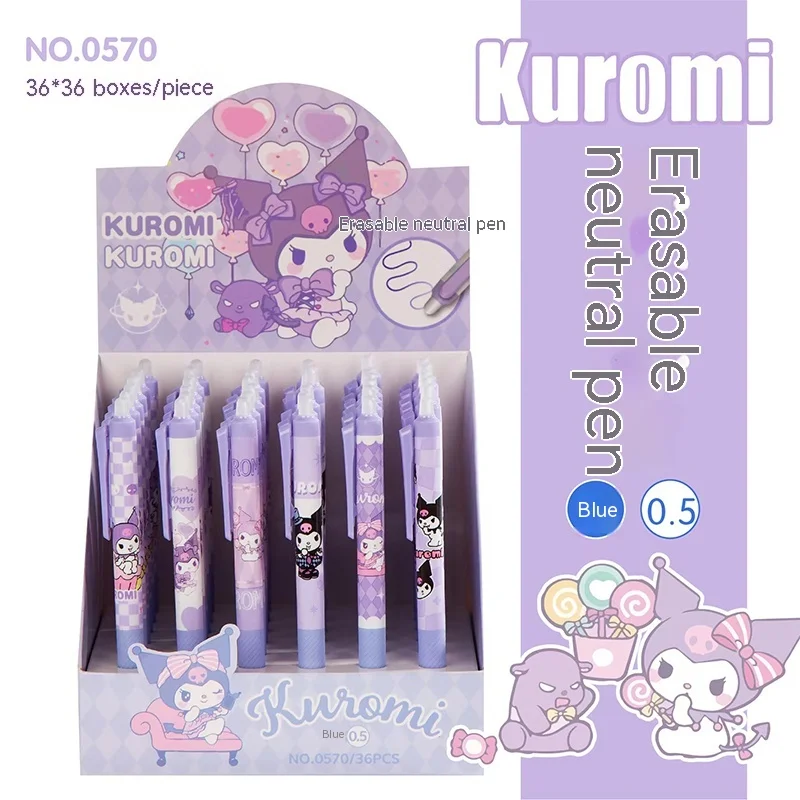 

36pc/box Erasable Neutral Pen Black 0.5 Kuromi Sanrio Water Pen Cute Cartoon Student Pen Hot Erasable Blue School Prize Gift