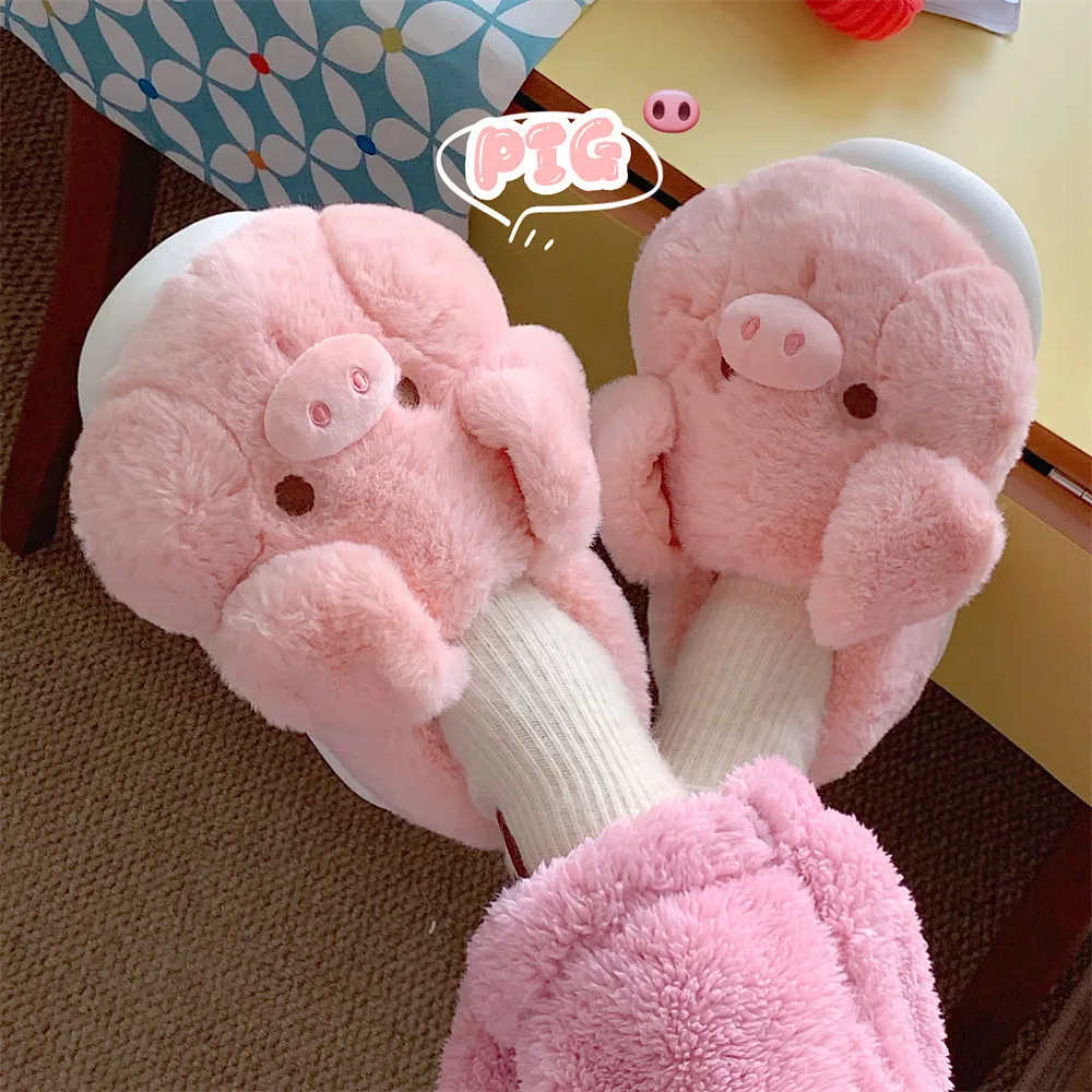 Pink Fluffy Pig Slippers Women Plush Home Shoes Non-slip Warm Winter Warm Indoor Slippers Flat Casual Non-slip Girl Room Shoes 2