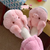 Pink Fluffy Pig Slippers Women Plush Home Shoes Non-slip Warm Winter Warm Indoor Slippers Flat Casual Non-slip Girl Room Shoes 2