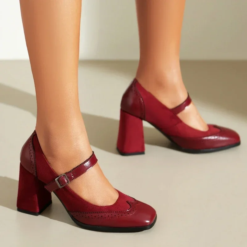 

Casual Medium Heels Mary Janes Shoes Woman Elegant Black Red Heeled Pumps Office Wedding Party Shoes Comfortable New 2024 Spring