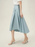 FSLE French Irregular A-line Skirt For Women’s Mid Length Design Temperament Pleated Skirt Blue Black Women Skirts 24FS12104