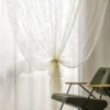 Curtains Suitable for Filtering Light in Living Room Windows, One Piece Set White French Lace Semi Transparent Rod 3