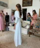 Ekegant Beach Wedding Dresses For Women Square Neck 3/4 Long Sleeve Bride Dress Button Backless Satin Bridal Gowns 3