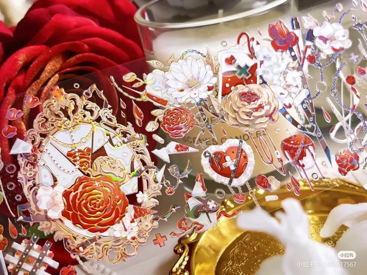 

1 Loop Red Rose and Girl Golden Shiny PET Tape