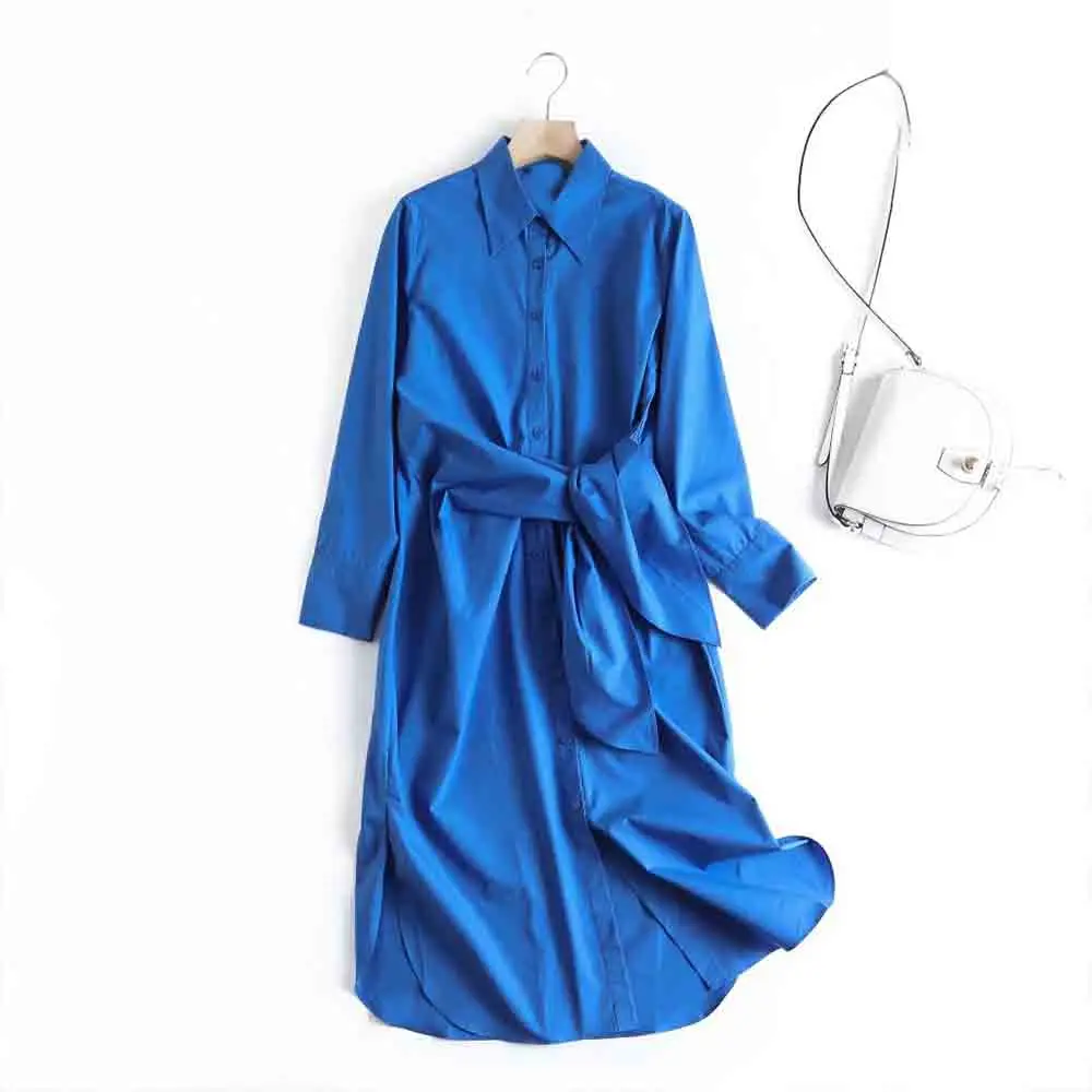 

Women 2023 New Fashion Summer Side Knot Long Dress Vintage Long Sleeve Button Casual Chic Feminine Dresses Vestidos robe Mujer