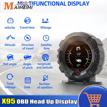 X95 GPS Head Up Display coche OBD para HUD medidor de pendiente Horizontal inclinómetro velocímetro brújula ángulo de inclinación altitud latitud 1