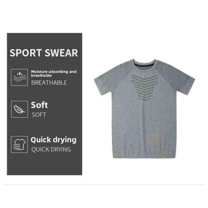 Rongkun 남자 원활한 스포츠 티셔츠 빠른 건조 슬리밍 야외 등산 강한 남자 훈련 피트니스 탄성 탑