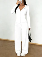 Ensemble de survêtement sport décontracté pour femme, veste à capuche zippée à manches longues et pantalon large à taille haute avec cordon de serrage, nouvelle collection printemps-automne 4