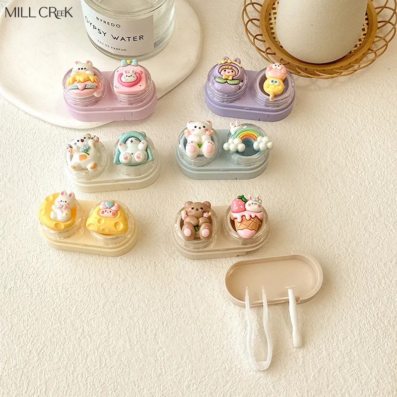 Girls Portable Contact Lenses Box Mini Clip Tweezers Beauty Eye Box Travel Portable Lens 1 Pair