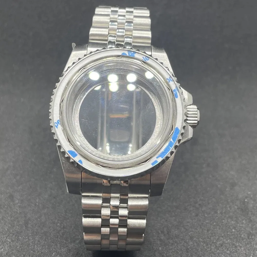 Elegant 40MM Stainless Steel Watch Case with Solid Bracelet and Glide Lock Clasp