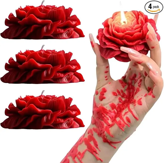 【Hot-Selling】 4 Pcs Low Temperature Candles Red Rose Flower Shaped Scented Candles Low Heat Romantic Wax Play Candles for Lovers Couples Weddi