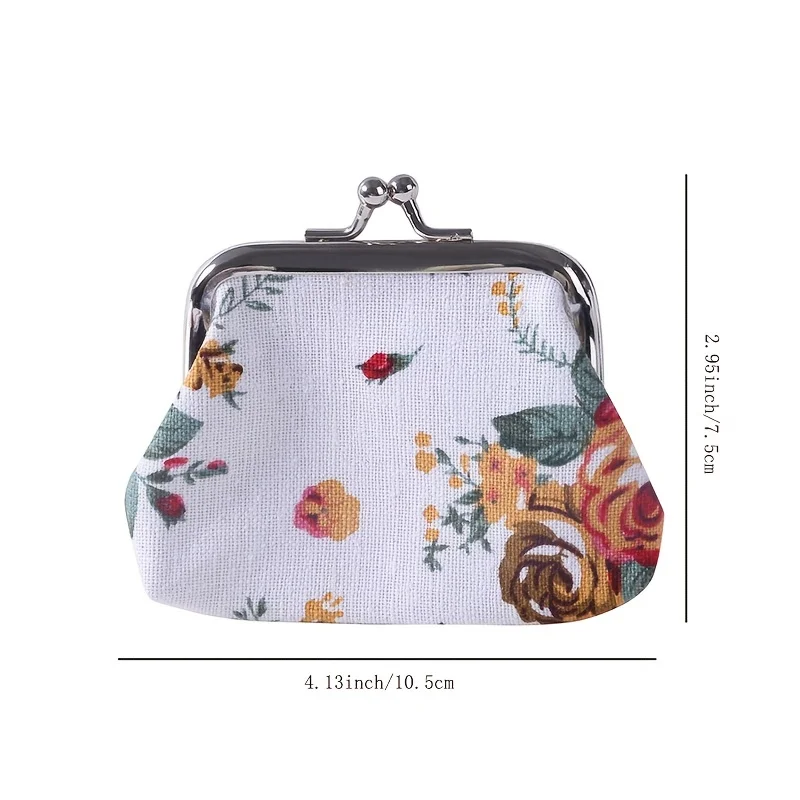 One Piece Vintage Mini Canvas Coin Purse Printed Rose Flower Wallet Key Lipstick Storage Coin Bag Cute Small Wallet