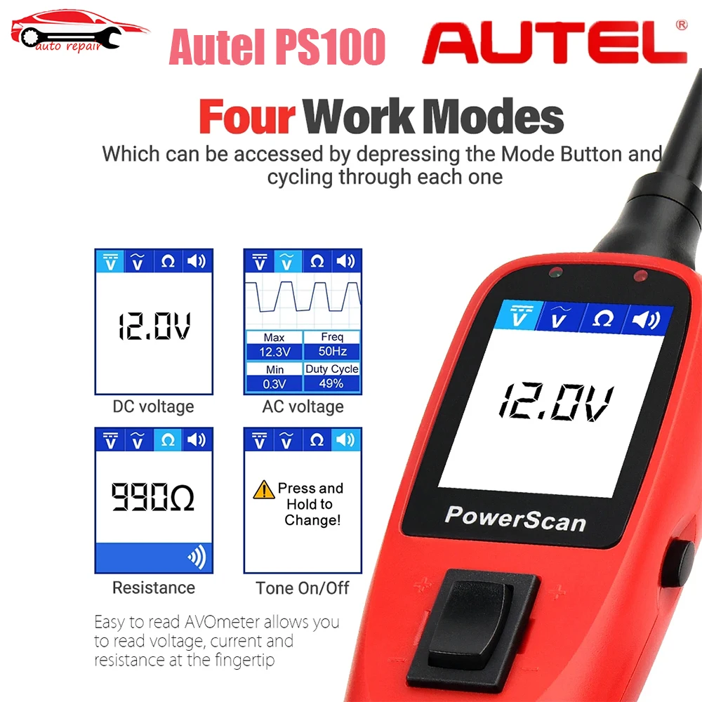

Autel PowerScan PS100 испытательный электроприбор электрическая система 12 В/24 В диагностический электроприбор Инструмент Электрические испытательные ers & испытательные выводы
