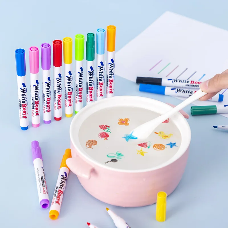 8/12pcs Water Floating Pen Magical Ink Pens  Floating Color Water Painting Floating Chalk Art Graffiti Drawing Set For Kids 23 pcs eva graffiti stamp painting sponges stamps stampers postage toy set drawing toddler