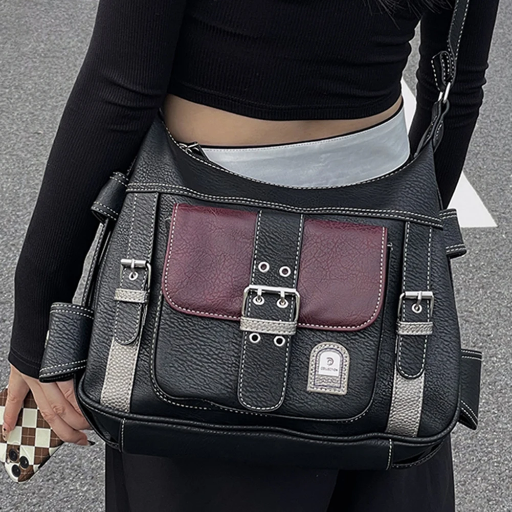 Y2K Vintage Crossbody Bag Women's Tote Harajuku High Quality PU Leather Shoulder Bag Hip Hop Messenger Bag Female Large Handbag