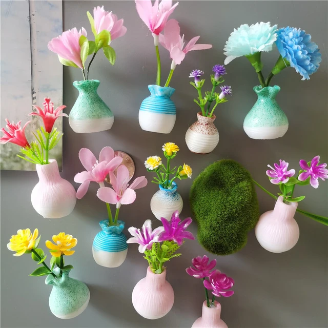 Mini Vase à Fleurs 3D Autocollants pour Réfrigérateur, Aimants Décoratifs pour  Plantes de Cuisine Coréennes, Faits