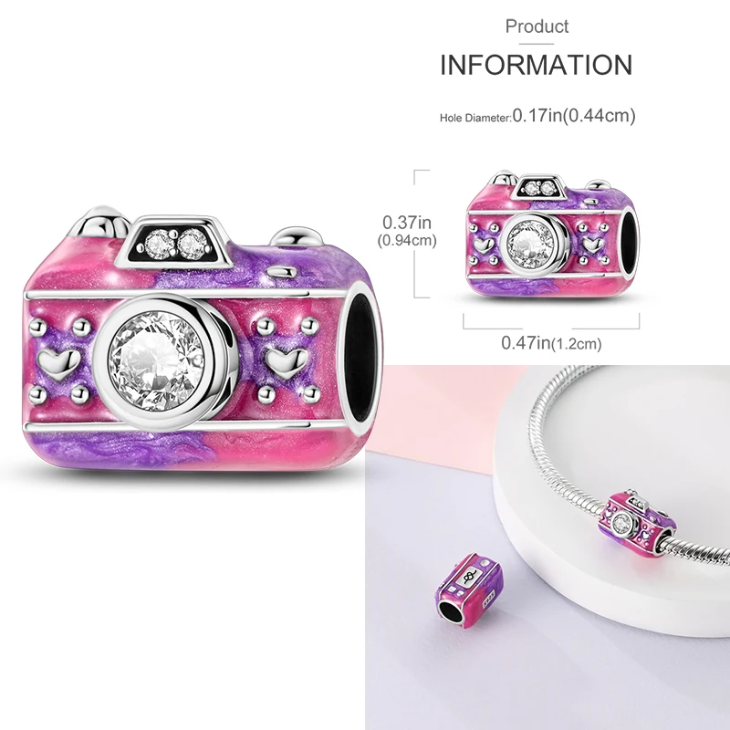 925 Sterling Silver Fashion Colorful Camera Luggage Travel Backpack Pendant Charms Beads Fit Bracelets DIY Anniversary Jewelry 3