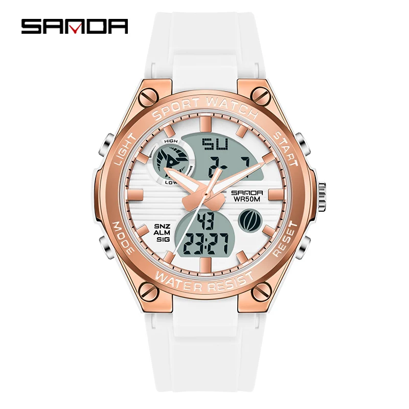 SANDA Luxury Ms LED Digital Sport Watch Fashion Casual Gold Wrist Watch Women Girl Military Waterproof Wristwatches Montre Dames 