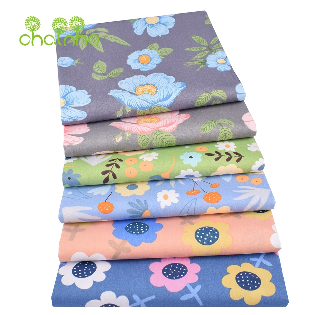 Chainho,Printed Twill Weave Cotton Fabric,DIY Sewing Quilting Material,Patchwork Cloth,New Floral Series,2 Specification,15C213