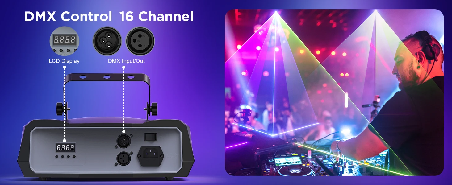 U'King 2W Animation DJ Laserlicht DMX APP Steuerung Vollfarbiges RGB DJ Licht 3D Animation Laserprojektor für Weihnachten Halloween – Detail 8