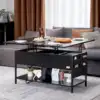 Lift Top Coffee Table - 39.4" Rectangle Coffee Table with Light & USB, Black 4