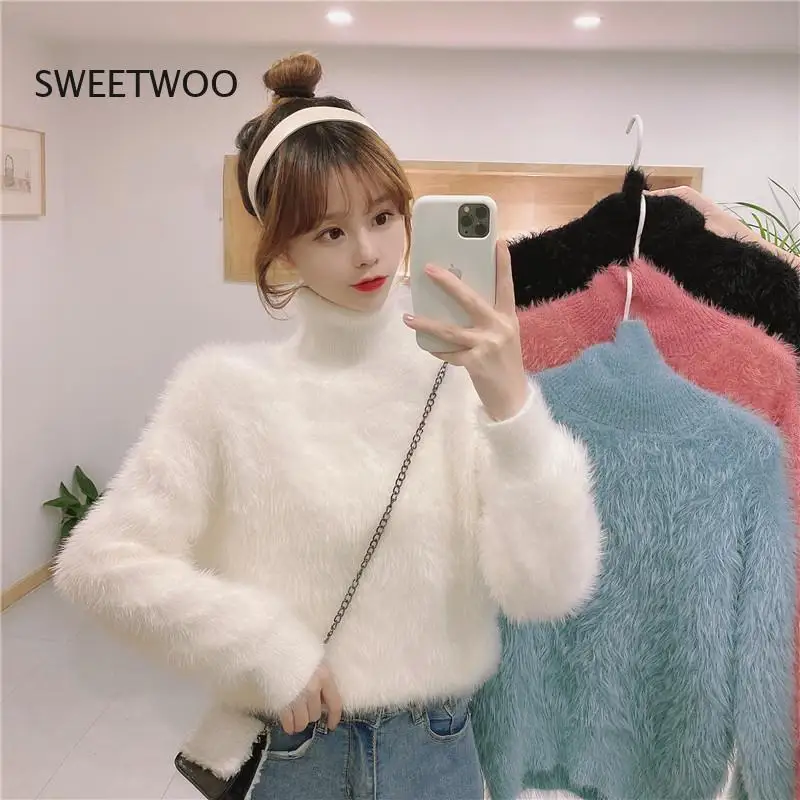 

Autumn Winter 2022 New Mink Cashmere Sweater Women Basic Knitted Pullover Elegant Soft Ladies Clothes Loose Casual Female Jumper