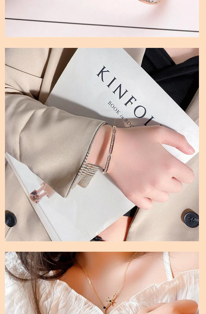 Round Diamond Inlaid Titanium Steel High-end Feel Ins Niche Design, Simple And Cool Style Bracelet_voghion.com