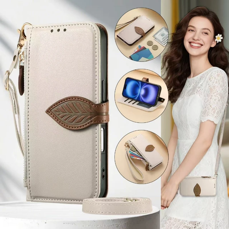 Leather Crossbody Wallet Case with Wrist Strap and Card Holder