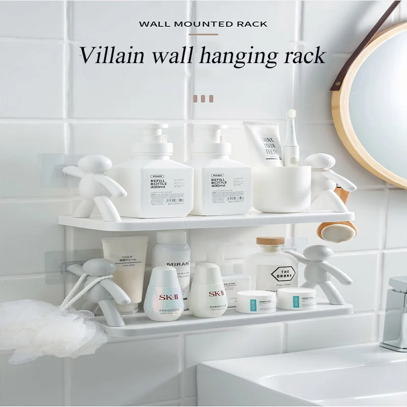 

Japanese Simple Bathroom Wall Hanging Human Guardrail Hook Rack Non Perforated Kitchen Storage Rack Seasoning Rack Wall Rack