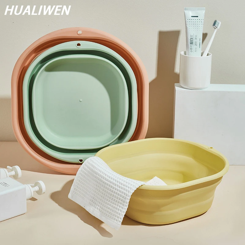 Silicone Foldable Wash Basin Travel Portable Basin Collapsible Bucket For Home Bathroom Washbowl Laundry Tub Hanging Bath Basins