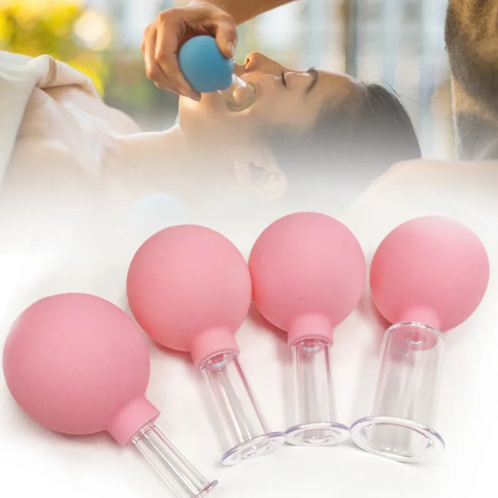 

Набор из 4 стеклянных банок для лица-силиконовые вакуумные массажные чашки для лимфатической терапии, Набор банок для глаз, лица и тела