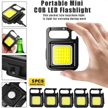 미니 LED 손전등 작업 조명, 휴대용 포켓 손전등 키체인, USB 충전식, 야외 캠핑 소형 코르크 스크류