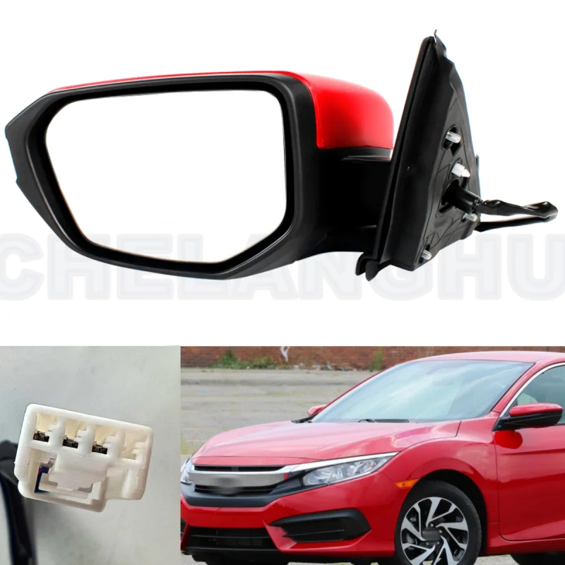 

Левая сторона, 3 контакта, красное окрашенное регулируемое зеркало питания для Honda US Version Civic 2016 2017 2018 2019 2020 2021