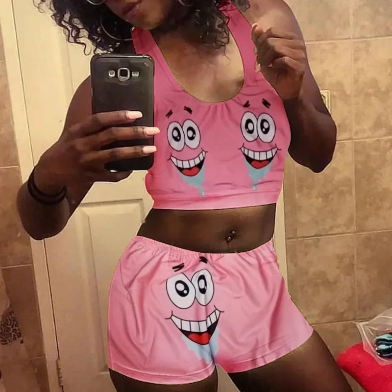 Y2K Ss Shorts Women's sexy pattern printed vest shorts set yoga pants set DM3360 workout Women's shorts women's gym set