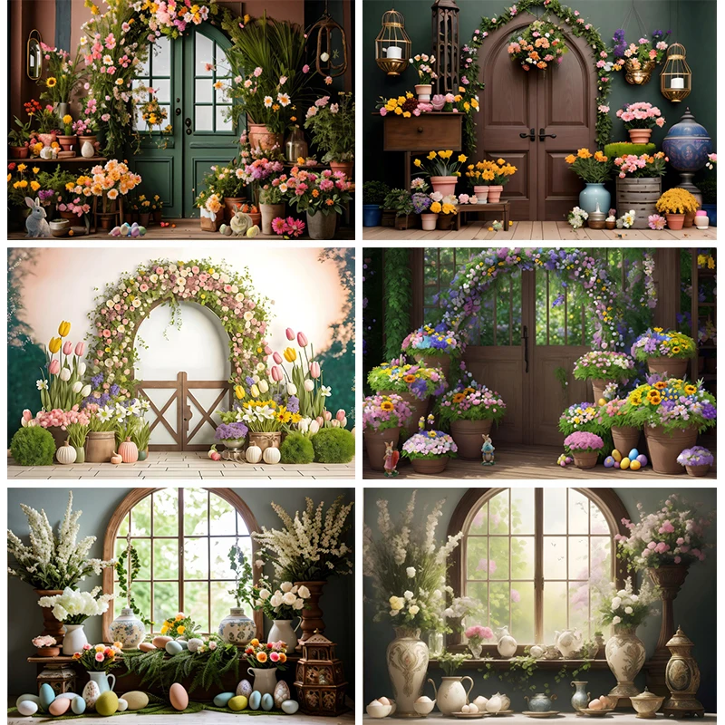 

Spring Door Window White Backdrop Flowers Floral Baby Shower Newborn Portrait Background Photography Easter Decoration Banner