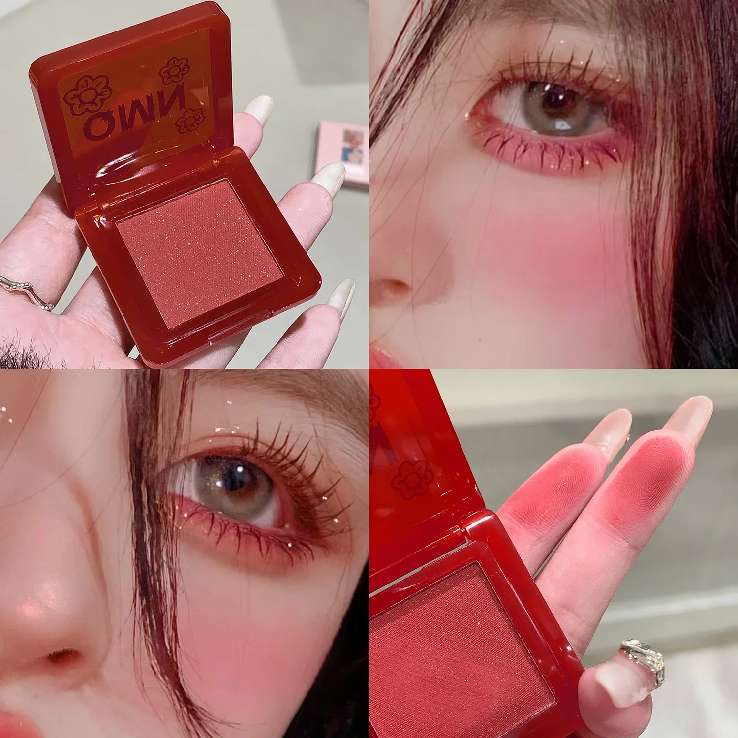 Rosso Red Brighten Face Blush Palette Face Contouring Blusher Cheek Tint Peach Rouge Waterproof Monochrome Matte Female Makeup powder blusher,blush powder,blush plate,facial blusher,monochrome blush