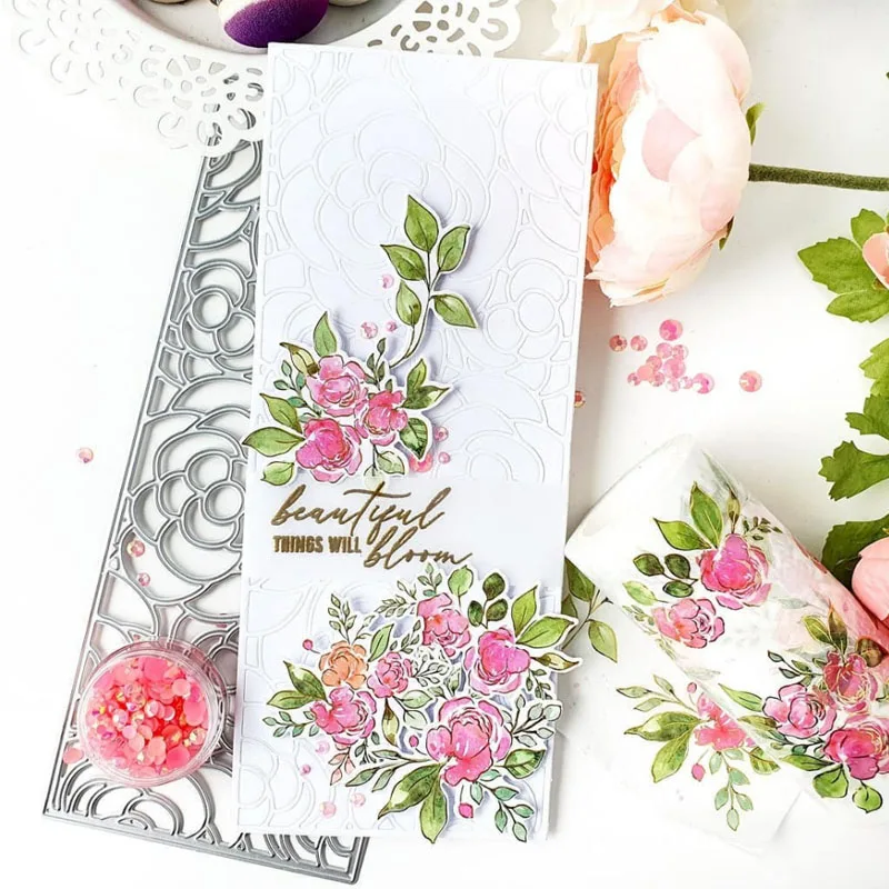 

Прямоугольные металлические штампы в форме розы, тонкие декоративные штампы для «сделай сам», для скрапбукинга, фотоальбома, изготовления открыток X27