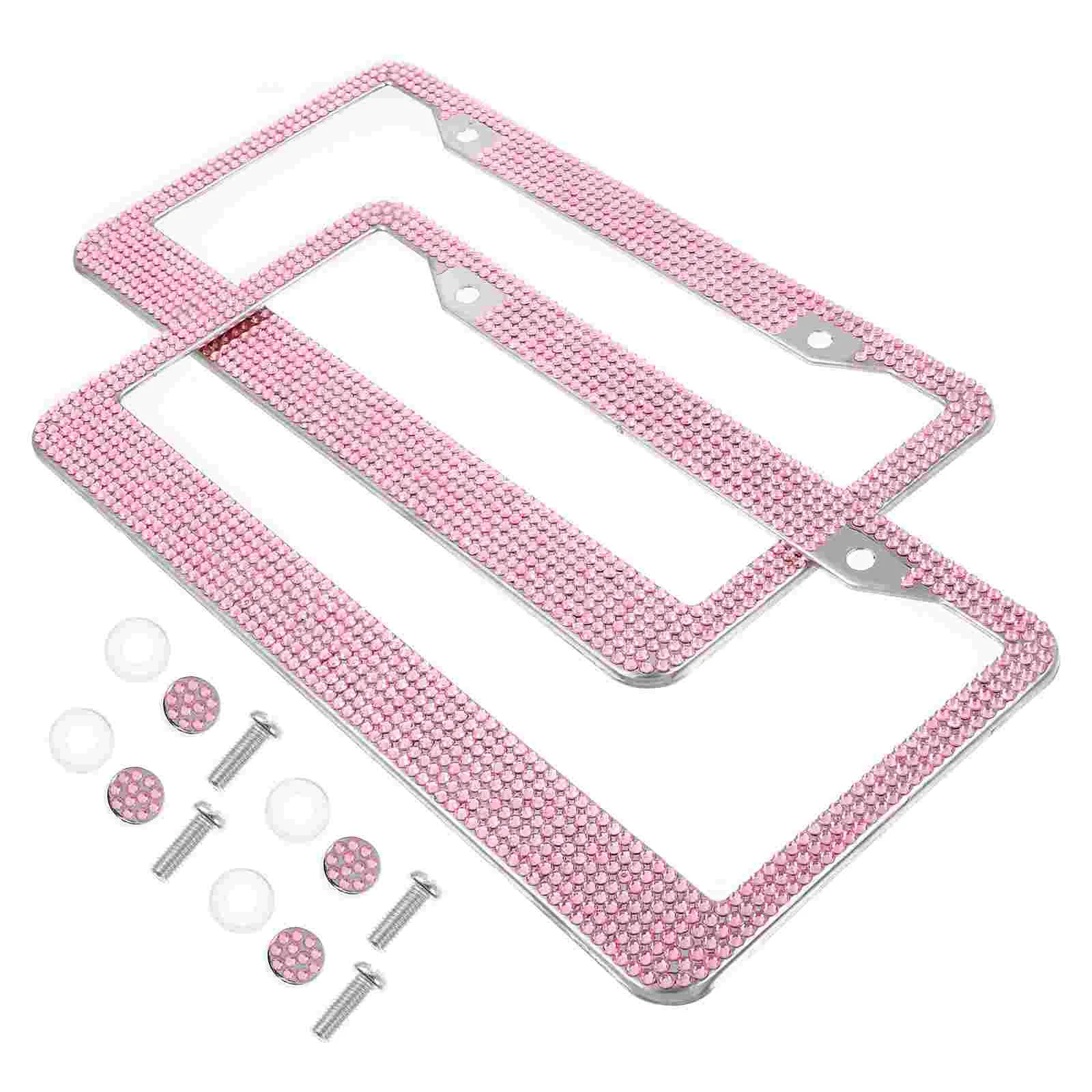 

2 Pcs License Plate Frame Car Cover Frames Decor Rhinestone Pink Covers Bracket