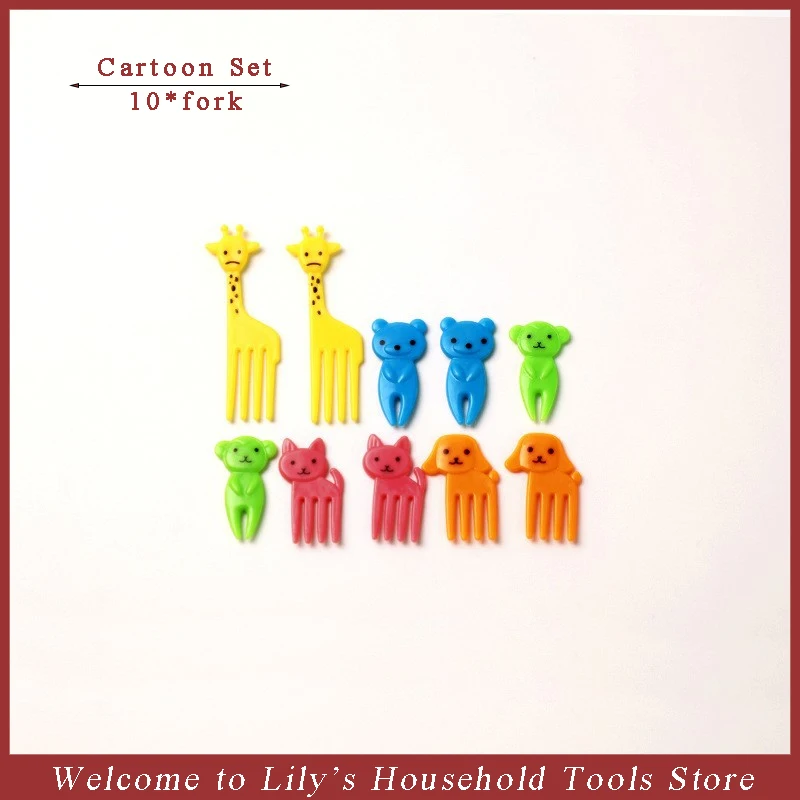 Mini Cartoon Animal Fruit Forks for Kids - Food Grade Plastic Toothpicks, Cake and Bento Lunch Accessories, Party Decorations
