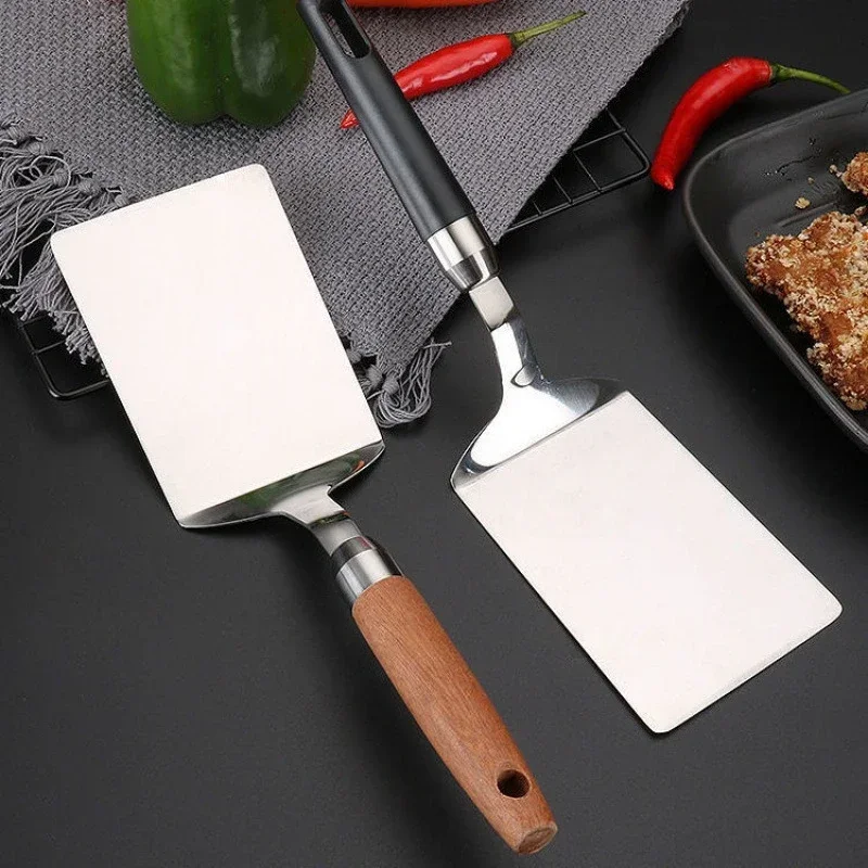 Steak Spatula Stainless Steel Square Head Cooking Spatula Wood Handle BBQ Utensils