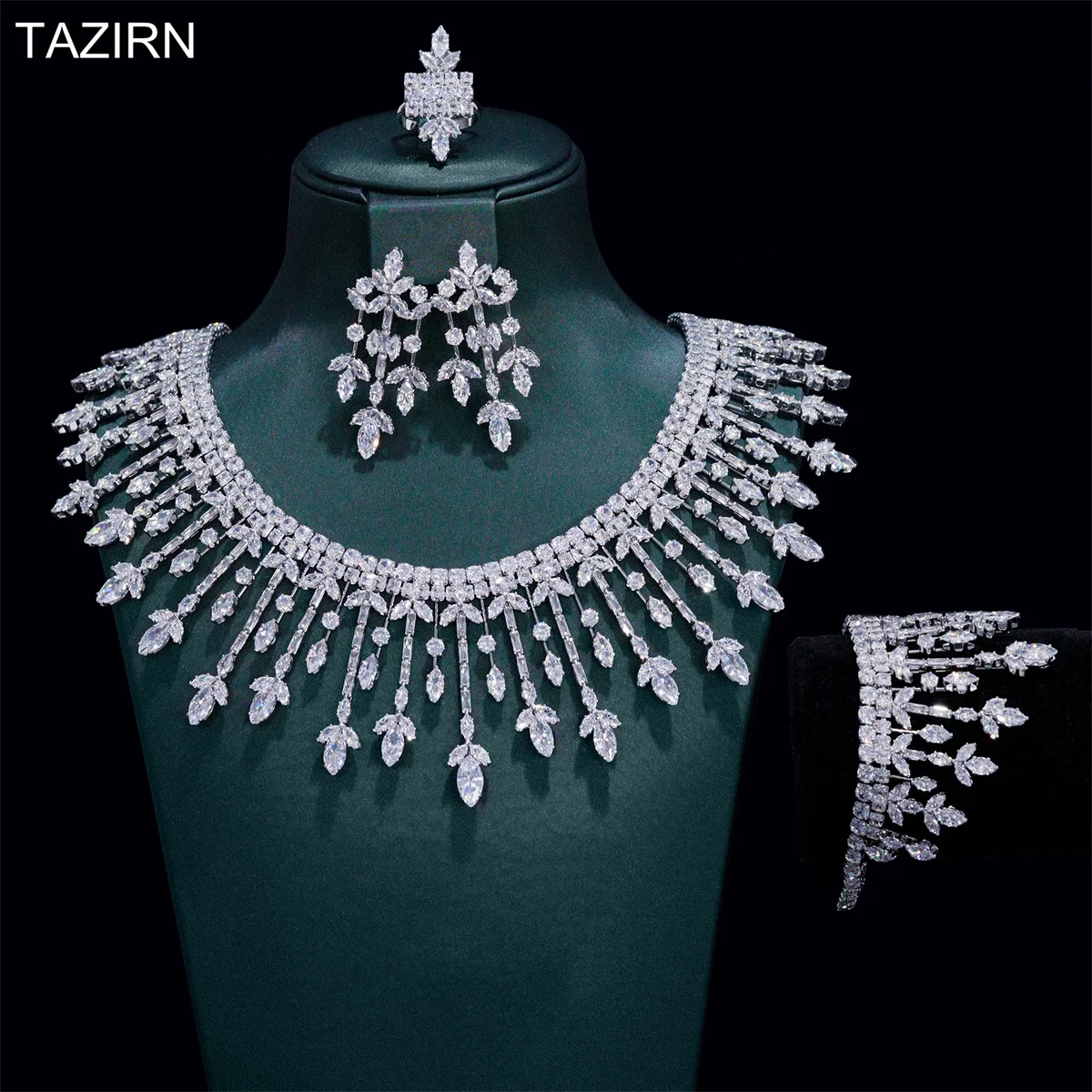 

TAZIRN Arabic Dubai Luxury CZ Wedding Jewelry 2/4PCS Set for Women 5A Cubic Zirconia Bridal Accessories Banquet Anniversary Gift