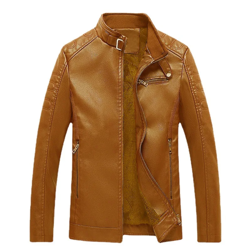 

Мужская Осенняя приталенная куртка из искусственной кожи с воротником-стойкой, Повседневная Байкерская кожаная куртка, 2023