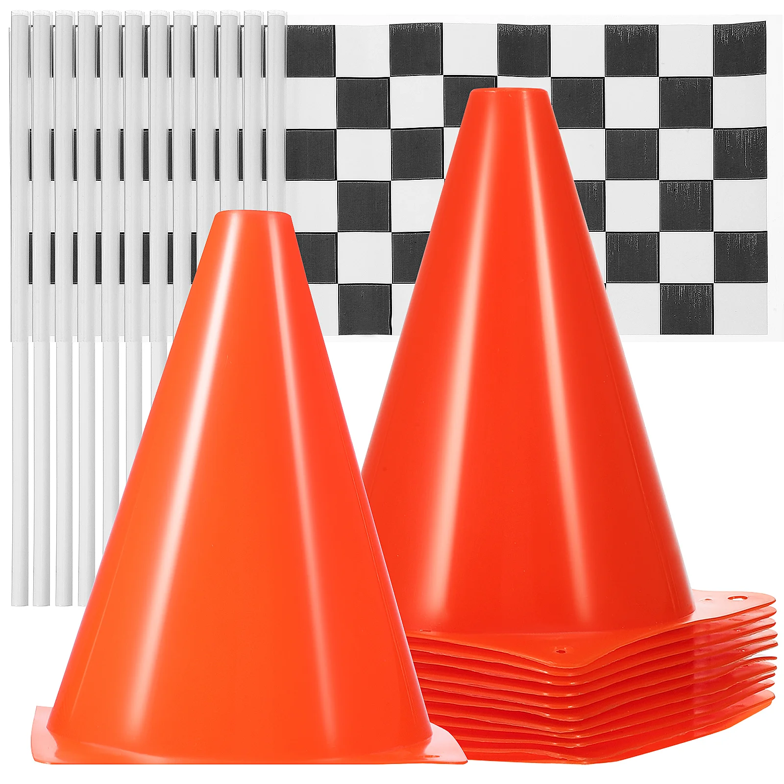 

24pcs Training Plastic Cones and Racing Flags Orange Sports Cones Checkered Flag