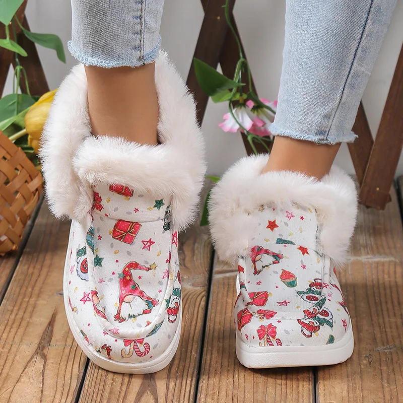 

Hot Winter Leisure Women's Ankle Boots Plush Warmth Snow Boots Suede Loafers Soft Comfortable Female Flat Bottom Keep Warm Shoes
