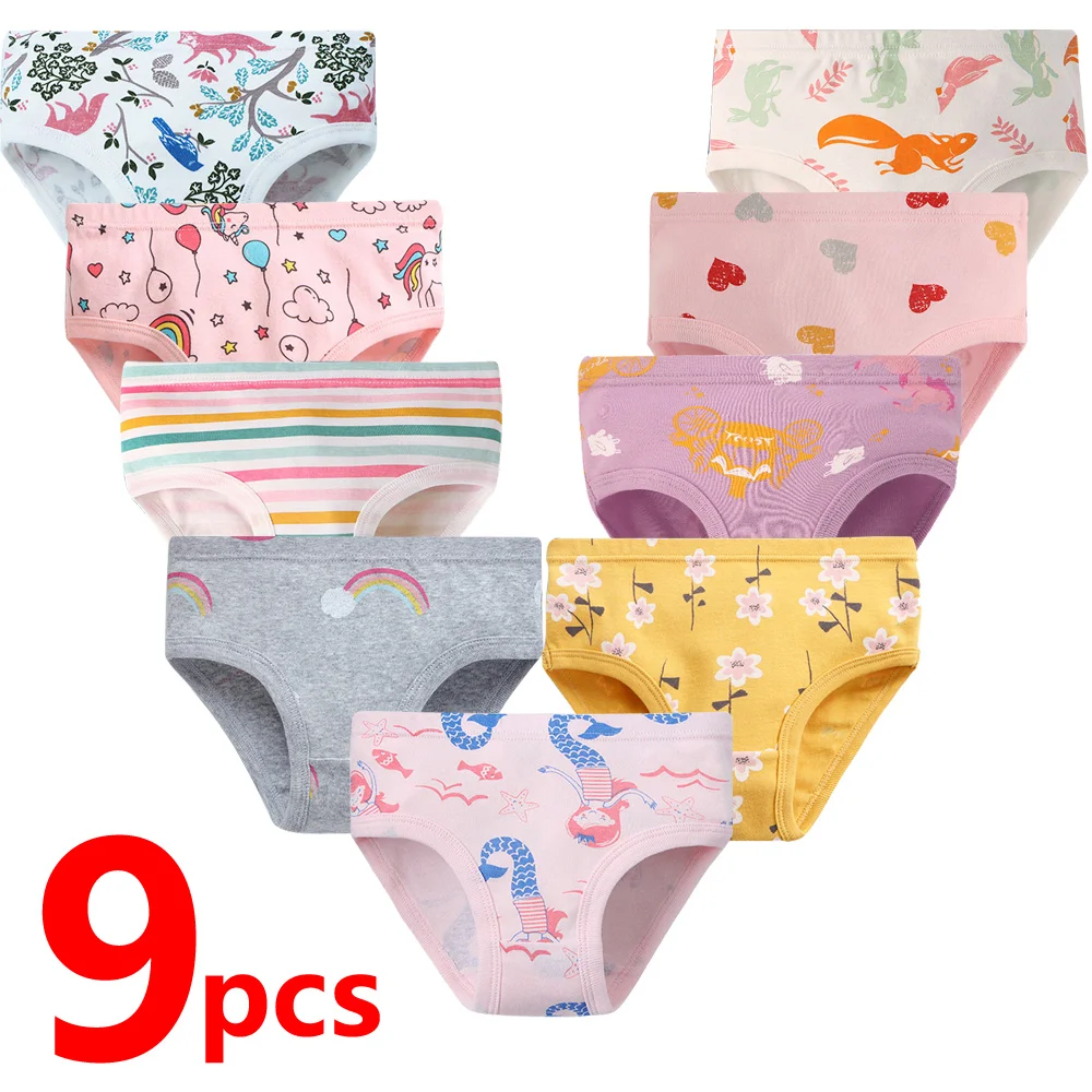 1/3/6/9 Pcs Children Underwear Girls Underwear Children's Girls Panties Cotton Soft Pretty Cartoon Unicorn Print Underwear For Girls Undies Boxer Breathable