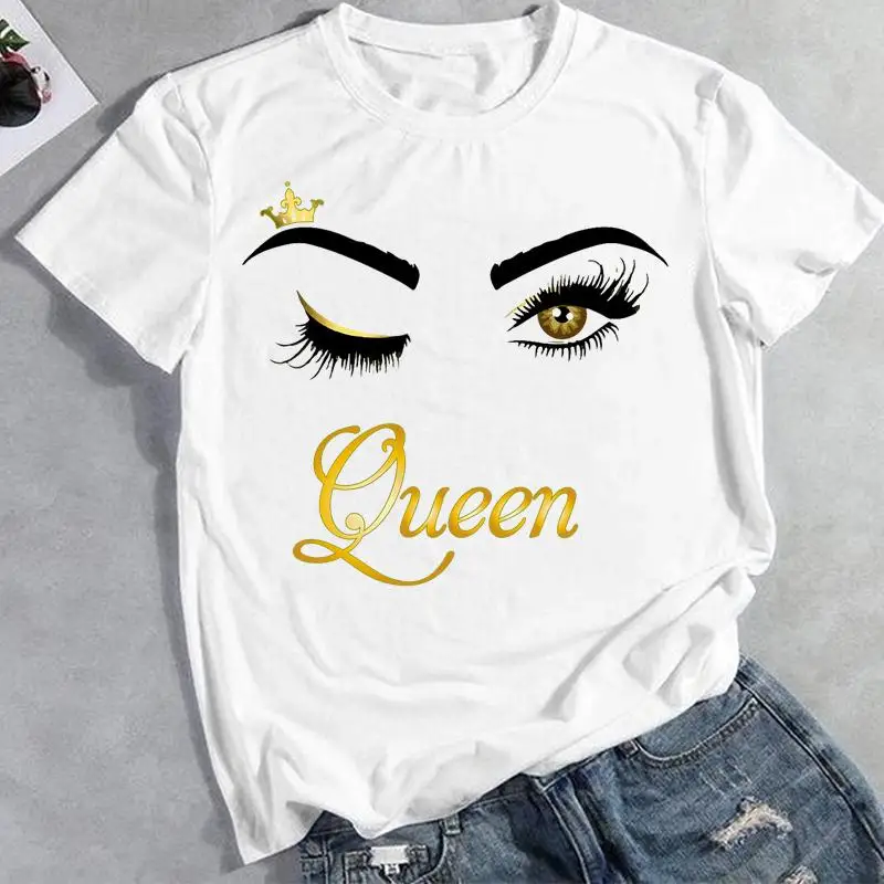 

Women Letter Lovely Style Cute Eye Lashes Short Sleeve Clothes Fashion Lady Summer Print Tees Female Tops Tshirt Graphic T-Shirt