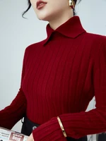 New Polo Collar Women's Knitted Sweater Long Sleeve Slim Fit Pullovers for Women Autumn Winter Sweaters Soft Warm Bottoming Tops - Image 4