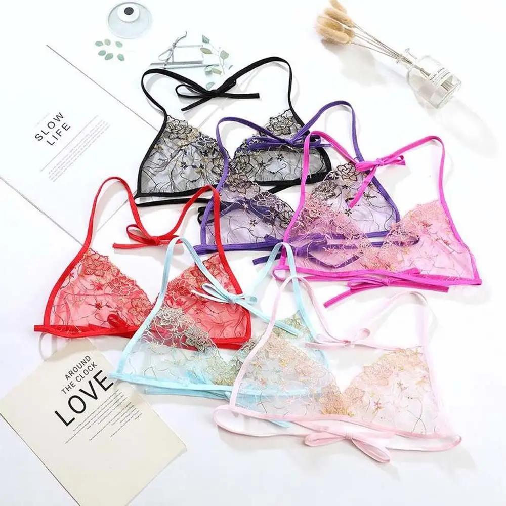 

European and American Ultra-thin Flower Bandage Hollow Open Back Sexy Lingerie Embroidered Women's Bras Underwear