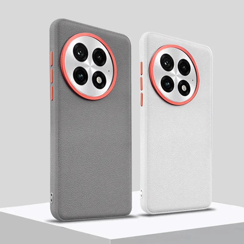 Magnetic Plain Leather Phone Case with Hardware Lens and Independent Button Cover