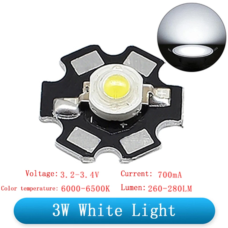 1W 3W 5W Hochleistungs-LED-Perlen Vollspektrum Reinweiß/Warm Mit 20mm Black Star PCB Kühlkörper Aluminiumsubstrat DIY-Leuchten – Detail 5
